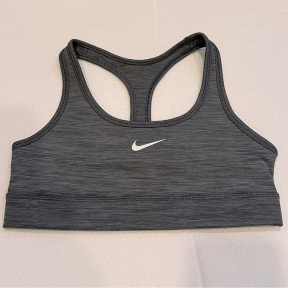 NWT Nike Swoosh youth gray and white sports bra